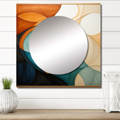 Orange orange Mid Century Harmony I - art mural abstrait miroir carré pour salle de bain