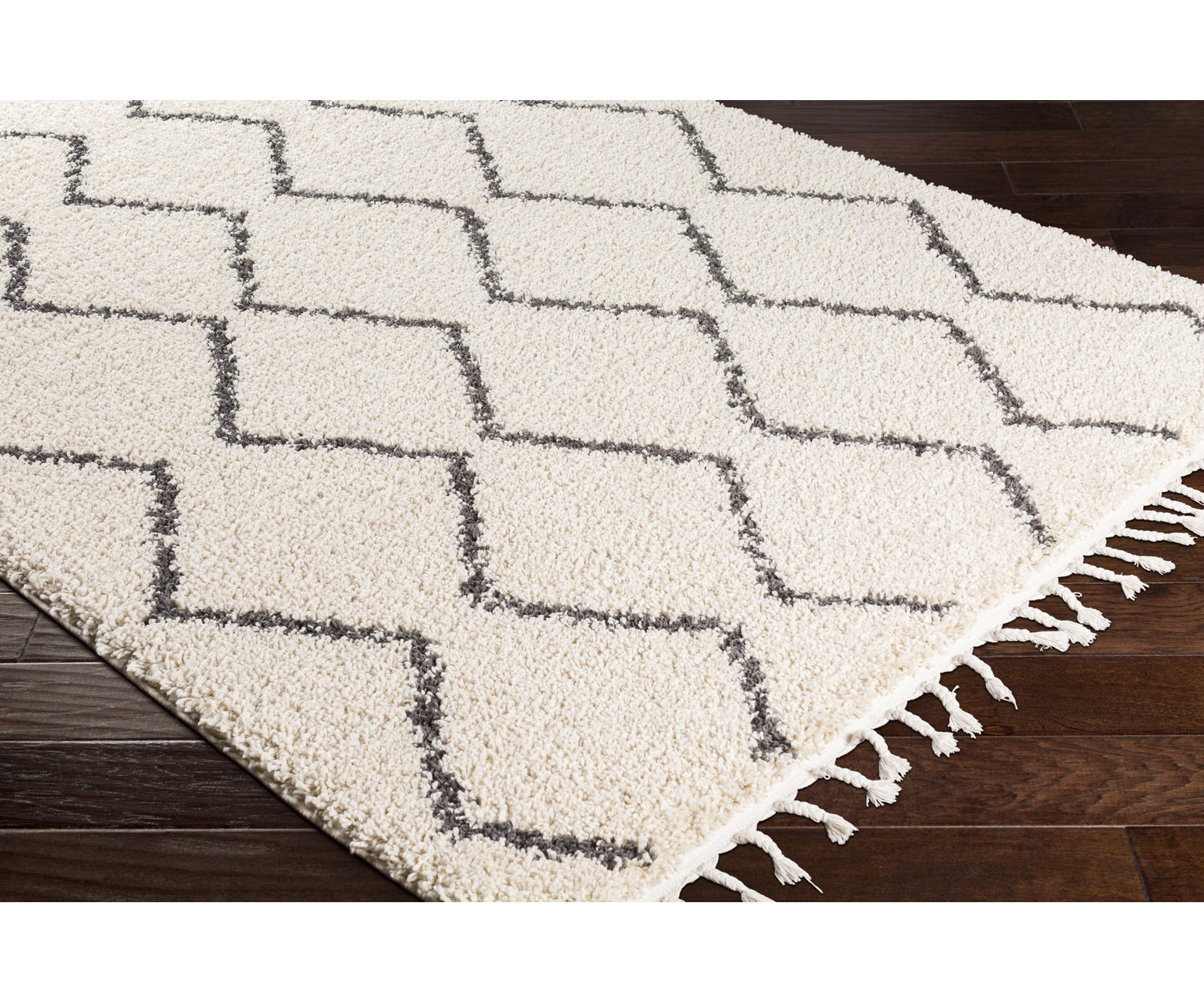 Mossy Charcoal Light Beige Moroccan Shag Rug, Rectangle 2' x 3'