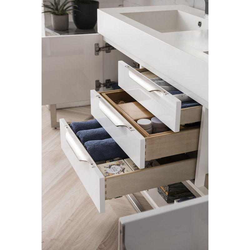 Columbia 59'' W Double Vanity, Latte Oak, Radiant Gold, White