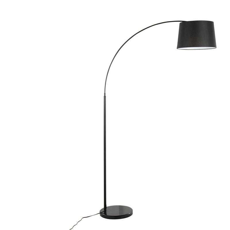 Lampe sur pied contemporaine March en marbre noir et métal avec abat-jour en lin, Noir, Noir