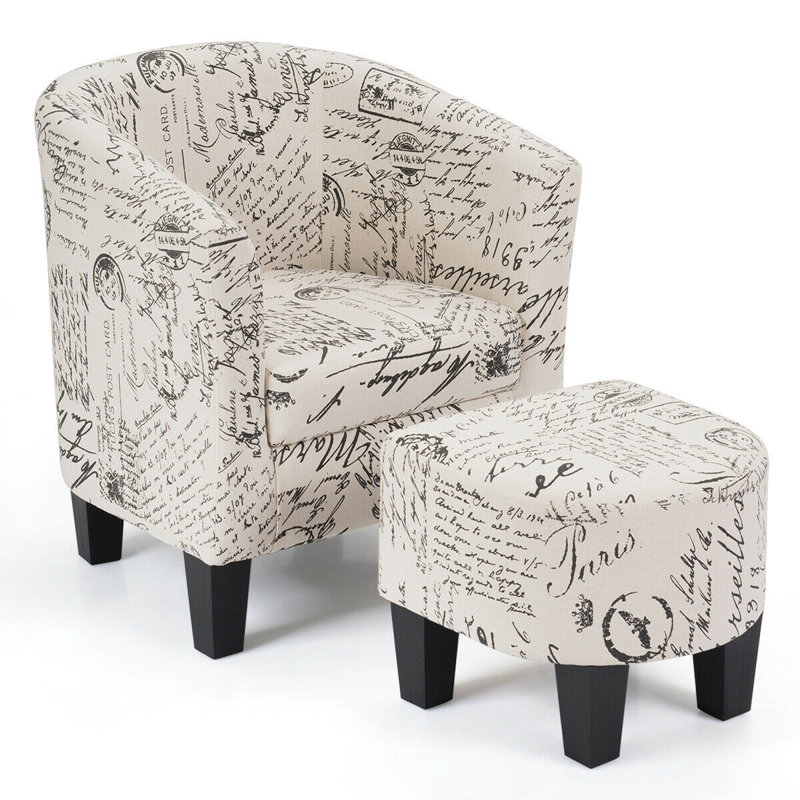 Oakhill Upholstered Cotton Barrel Chair With Footstool, Cream