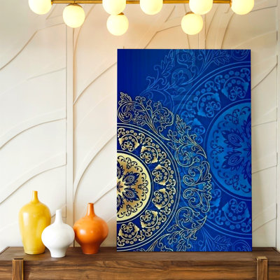 Blue Mountain Lake Landscape Textured Nature Painting Deco Canvas Wall Art Print, Blue, Red, Nature Landscape Decorative Wall Decor For Living Room Bedroom Office, Gallery Wall Home Accent