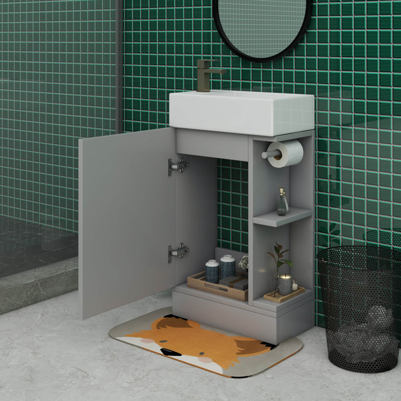 18.6" Bathroom Vanity With Sink, Bathroom Vanity Cabinet With Two-Tier Shelf, Gray