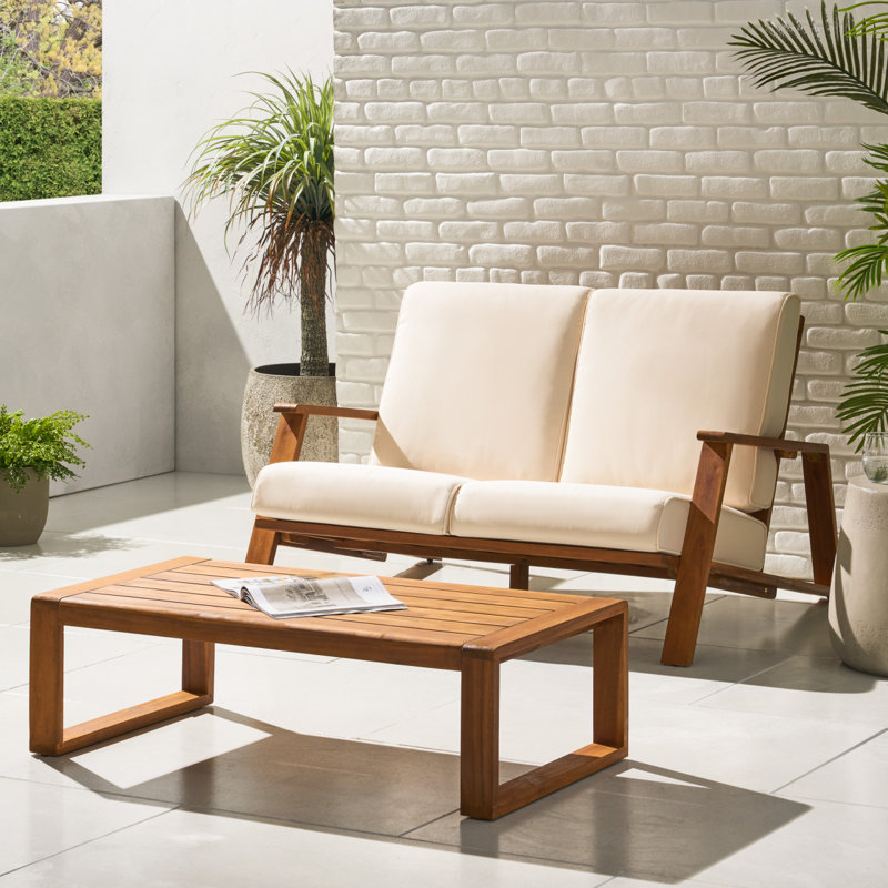 Isham Acacia 2 - Person Patio Conversation Set with Cushions, Beige