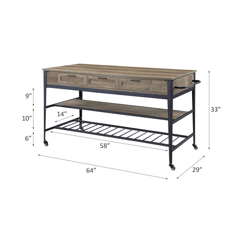 Îlot de cuisine de style industriel Macaria avec grand rangement, surface de travail durable pour une cuisine et une organisation modernes.