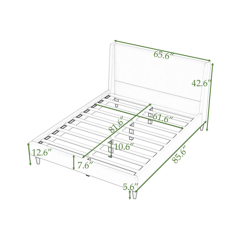 Lit plateforme tapissier en bois avec tête de lit, Grand
