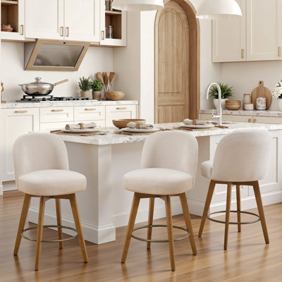 26" 3PCS Swivel Upholstered Counter Stool With Solid Wood Frame And Mid Back