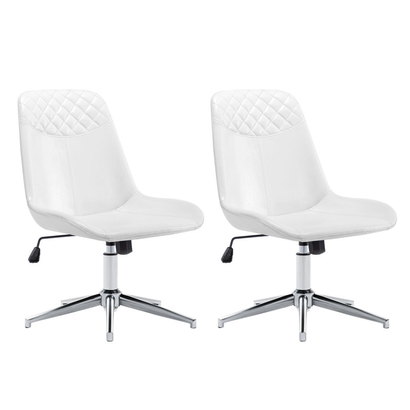 Chaise de bureau en cuir à hauteur ajustable 23 po avec dossier matelassé Mariello, Blanc, Argent