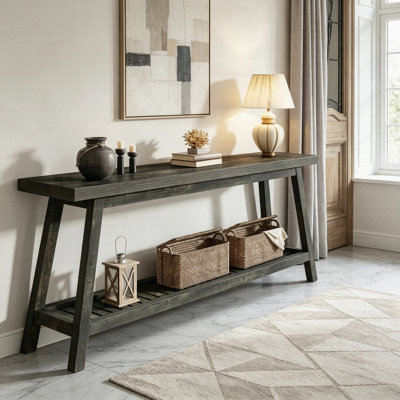70.9" Farmhouse Console Table, 2-Tier Entryway Sofa Table For Hallway & Living Room, Rustic Narrow Accent Table