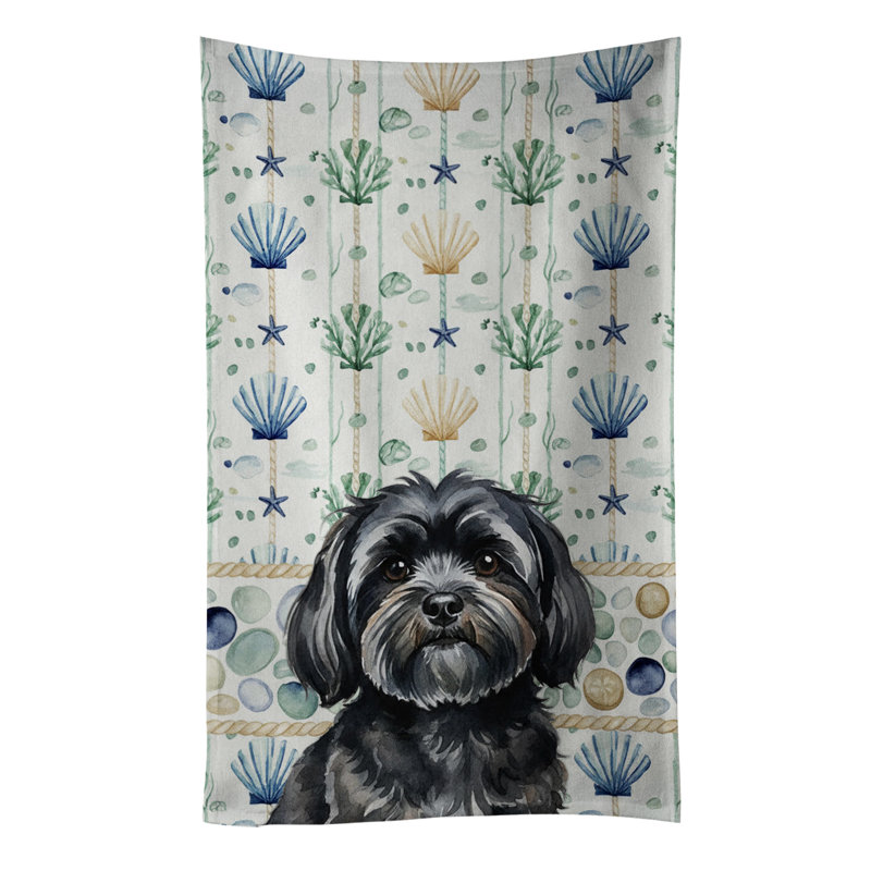 Serviette de cuisine blanche en verre de mer à épagneul tibétain blanc, Noir Lhassa Apso
