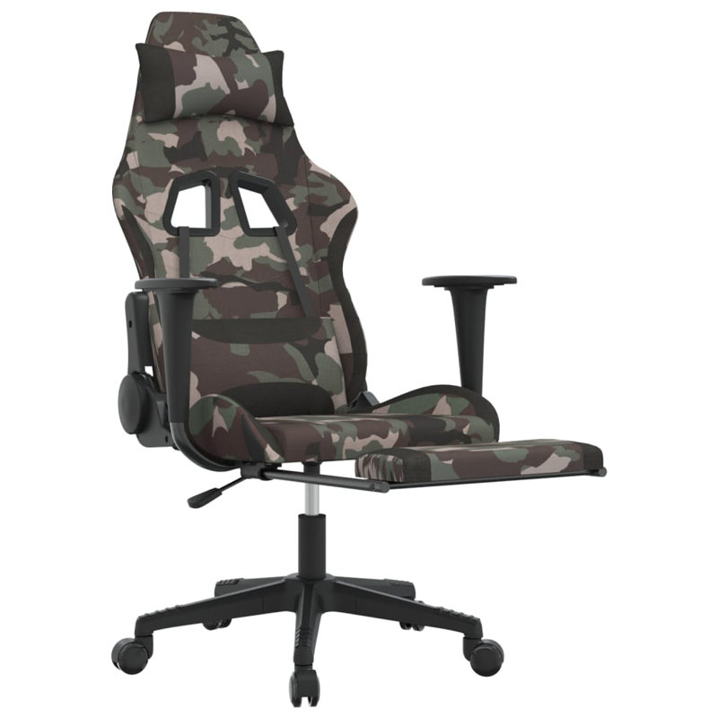 Gaming Chair with Footrest Fabric, Black/White