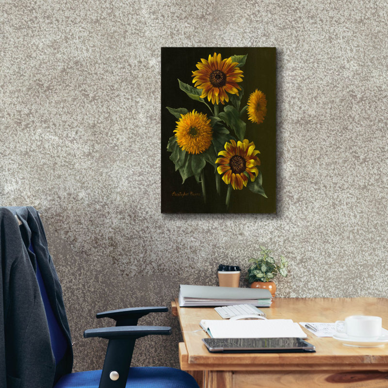 «Four Sunflowers» par Christopher Pierce, art mural sur toile, H 26 po x l 18 po x P 0,75 po