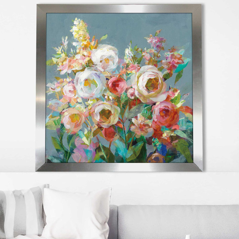 Joy of the Garden Square I - Peinture, H 25,5 po x l 25,5 po x P 1 po, Encadrement argenté