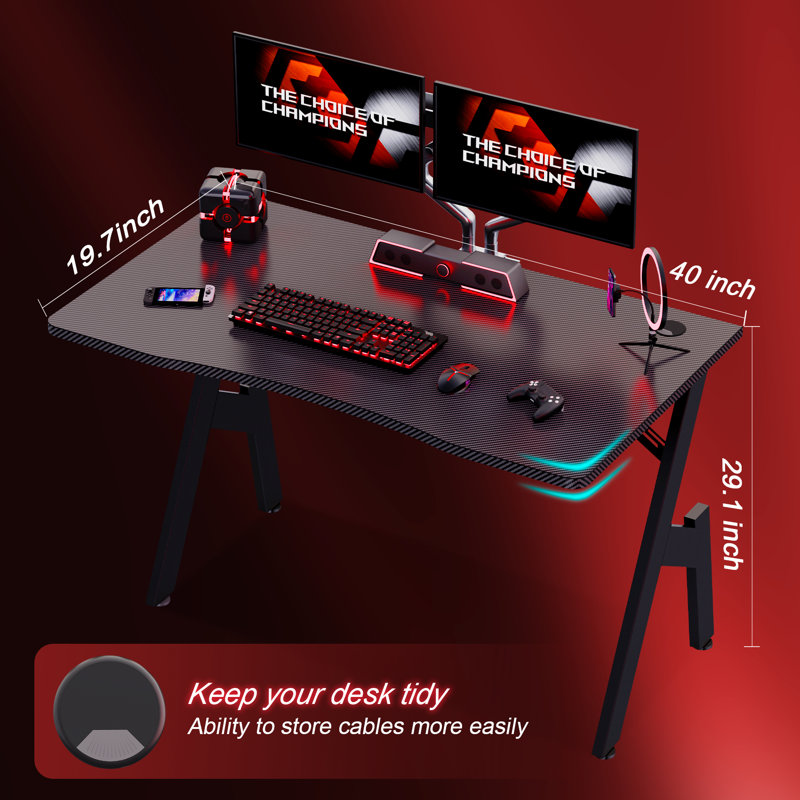 Wrought Studio Gaming Desk With Carbon Fibre Surface- A Shaped Gamer Desk Computer Workstation Home Office Ergonomic PC Desk Simple Gaming Table Home Office Desks
