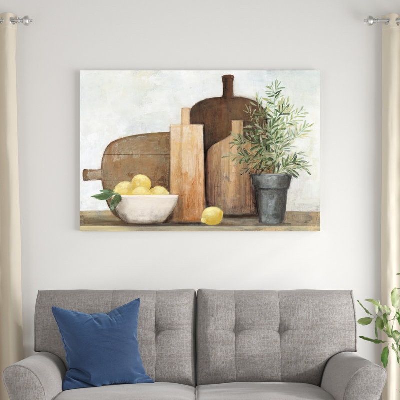 Rustic Kitchen Brown - peinture sur toile tendue, H 32 po x l 48 po, Noyer, Impression encadrée avec passe-partout