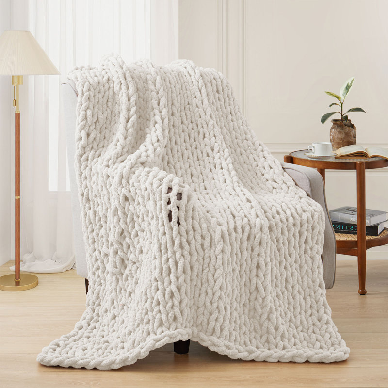 Jeté en laine Peace Nest Chunky Knit, Blanc