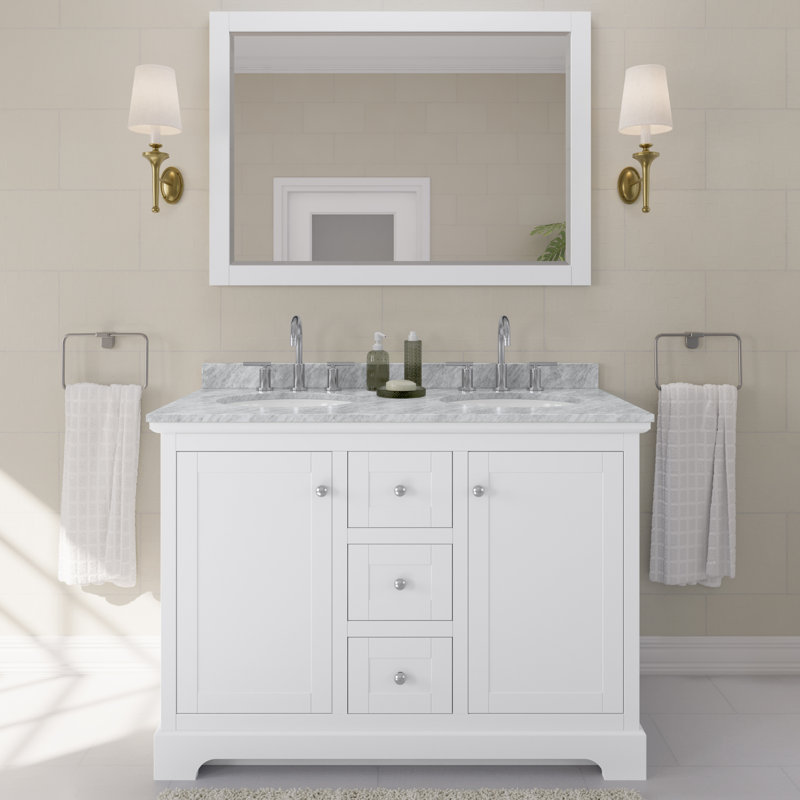 Ensemble de meuble-lavabo double 48 po Avery, Blanc, Chrome poli