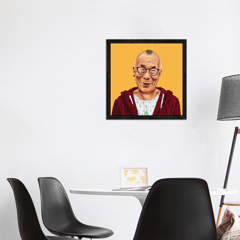 Dalai Lama by Amit Shimoni - Floater Frame Print on Canvas, Black Framed, 45.72 cm H x 45.72 cm W