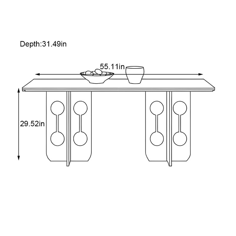 Table de salle à manger rectangulaire noire en bois massif vintage, H 29,52 po x L 55,11 po x l 31,49 po