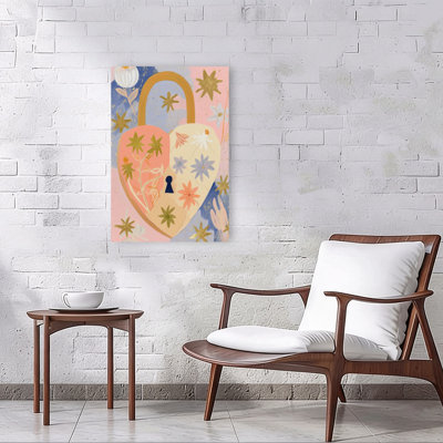 Dreamy Floral Heart Lock Dreamy Romantic Whimsical Flower Landscape Wall Art Print 1 Piece Wrapped Canvas Wall Art