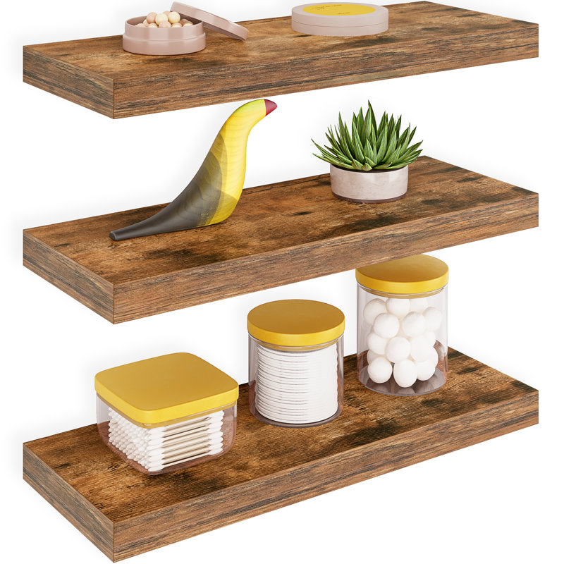 Sydney Floating Shelves, 16 inches Wood Wall Mount Shelves, Rustic Brown, 16 inches