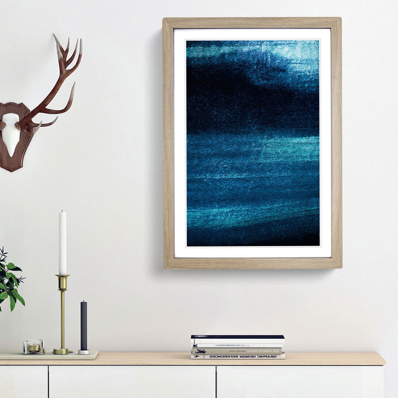Midnight Blue in Abstract - Picture Frame Graphic Art Print on MDF, 65cm H x 48cm W x 2cm D, Oak Framed