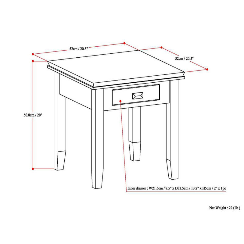Natural Aged Brown Solid Wood End Table with Storage