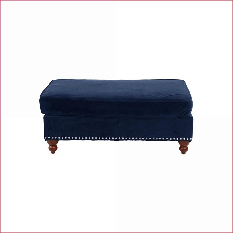 Ottoman, XL Royal Blue Velvet Traditional Cocktail with Chrome Trim | Walnut Brown Legs | Wooden Frame