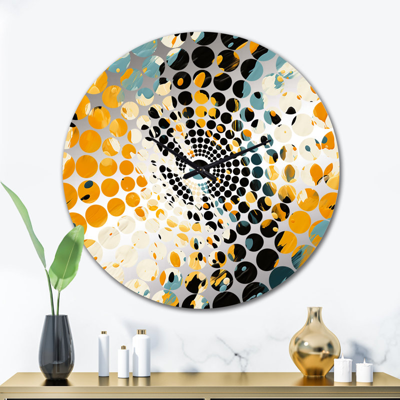 Horloge murale jaune et noire Painterly Cheeta, Très grand