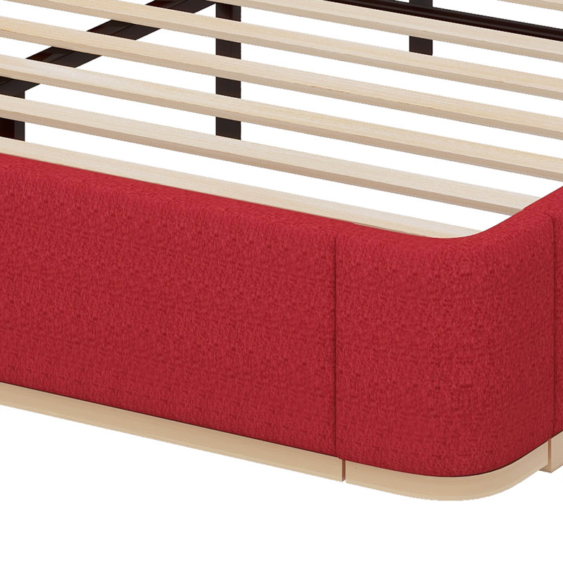 Structure de lit rembourrée avec tête de lit et tablettes en similicuir, Rouge