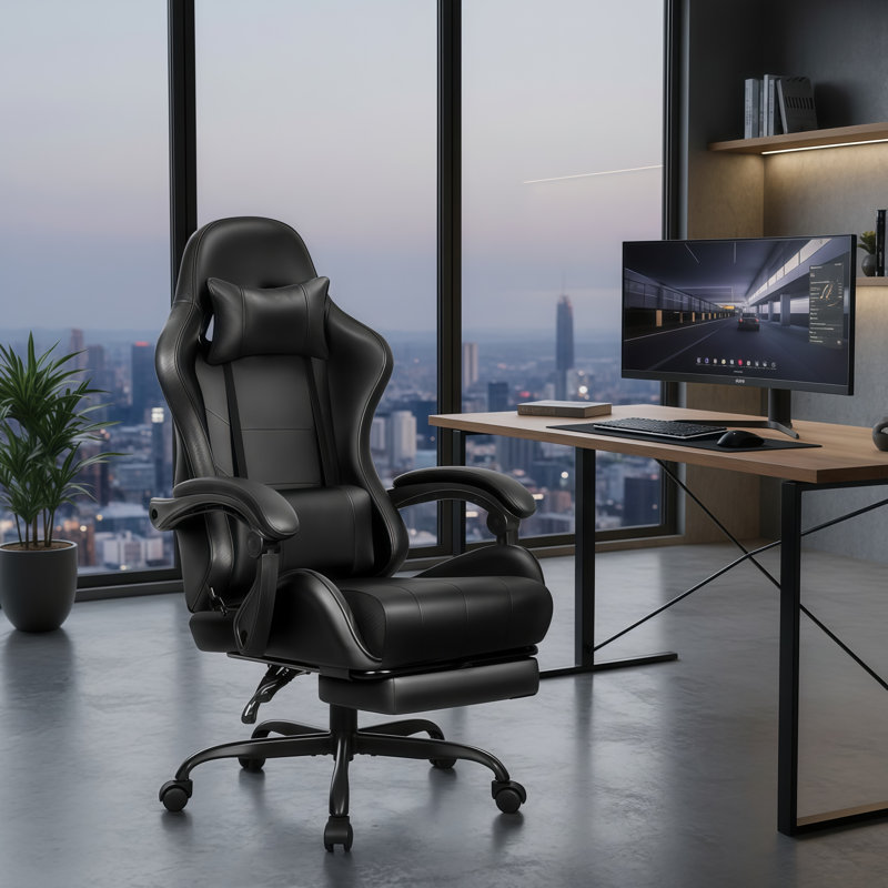 Black High-Back Ergonomic Chair With Footrest And Lumbar Support, Height Adjustable And Reclining, Suitable For Home Office Use.