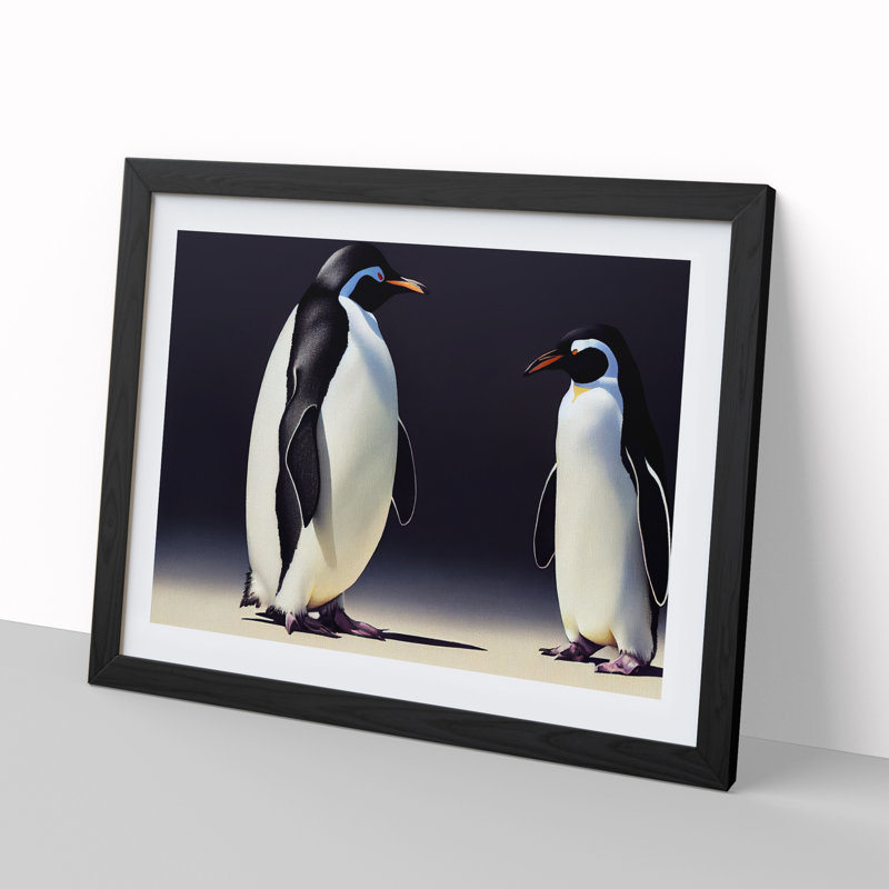 XH1022-6879X Penguins - Single Picture Frame Print, 46cm H x 64cm W x 2cm D, Black Framed