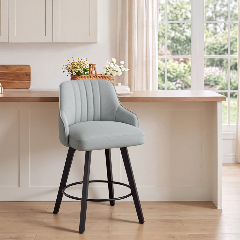 Modern Fabric Upholstered Swivel Bar Stool, Gray, 1