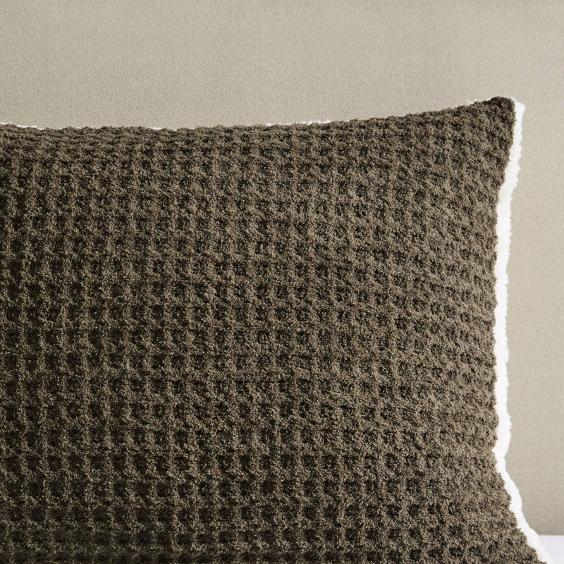 Édredon très grand - chenille en tricot gaufré brun, 100%, 2 taies décoratives, lavable à la machine, intérieur en chenille à motif inversé assorti