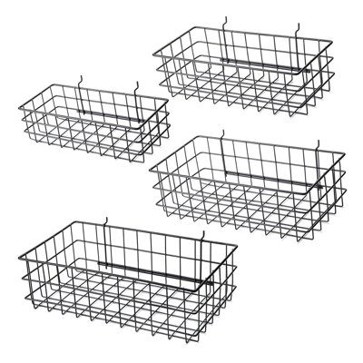 Black Pegboard Baskets Set of 4  Hooks to Any Peg Board for Organizing Tools