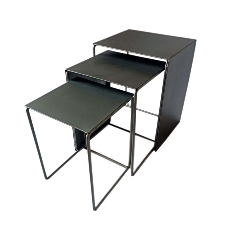 Imez 3-piece Rectangular Metal Nesting Table Grey