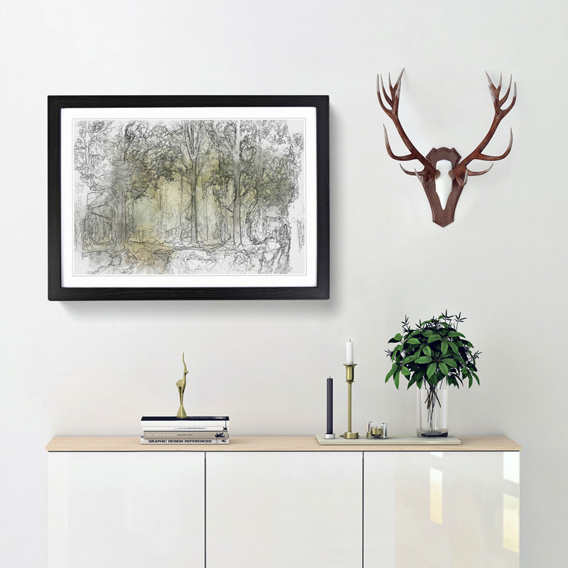View of the Forest in the Spring in Abstract - Picture Frame Painting Print, 35cm H x 50cm W x 2cm D, Black