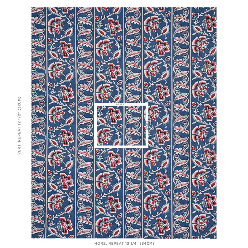 Tissu Marielle, Denim / rouge