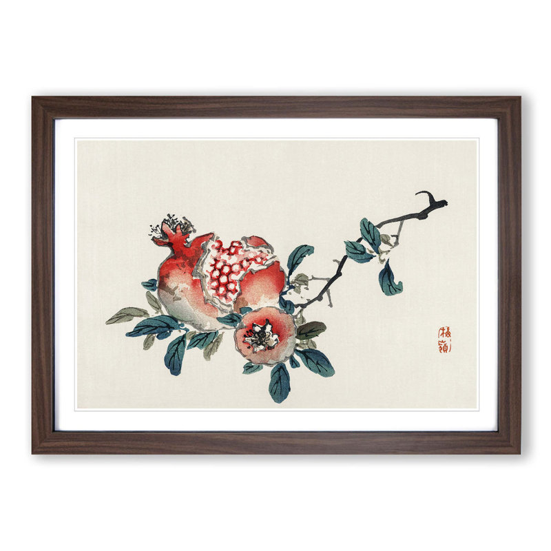 Pomegranate by Kono Bairei - Picture Frame Painting Print, 35cm H x 50cm W x 2cm D, Walnut