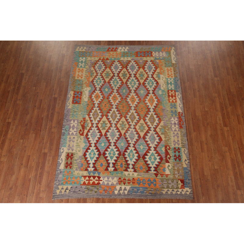 Tapis géométrique réversible kilim 7 x 9