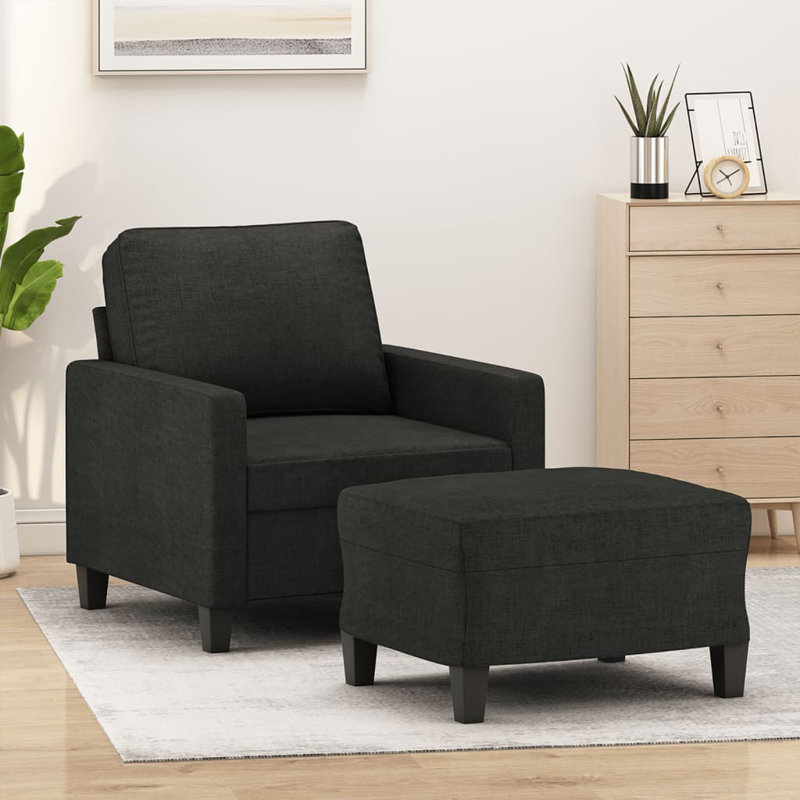  Canapé avec repose-pieds noir, Tissu noir