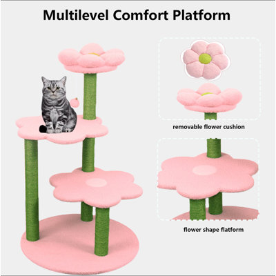 Arbre à chat avec perchoir douillet amovible et poteaux à griffer Meuble à chat à plusieurs niveaux pour chatons / chats à grimper, se reposer et jouer
