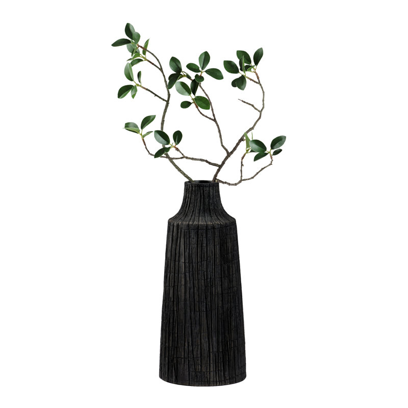 Tree Trunk Textured Etched Resin Table Vase, 12" H x 5.25" W x 5.25" D, Black