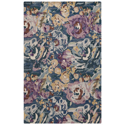 Tapis en laine / coton touffeté à la main Alilia bleu clair / prune / beige