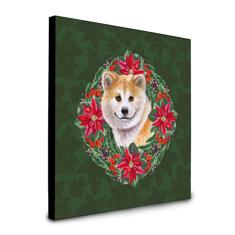 Panneau mural d’art à couronne poinsetta Fabrienne, Shiba Inu