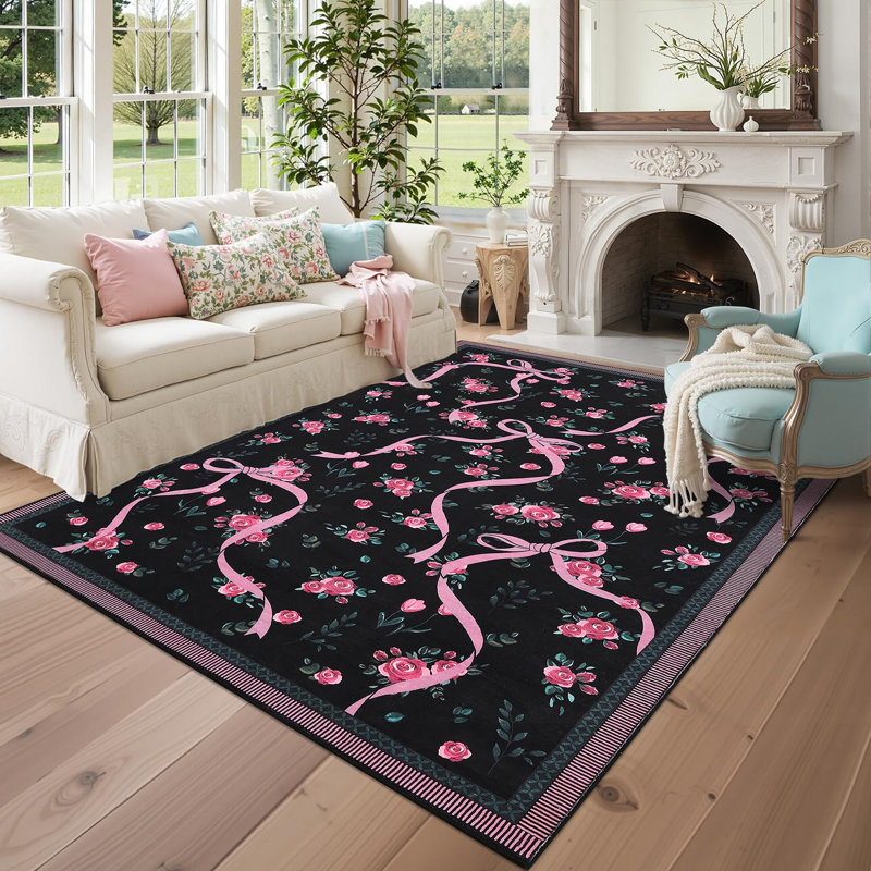 Tapis décoratif lavable, Rectangulaire 8 pi x 10 pi, Noir