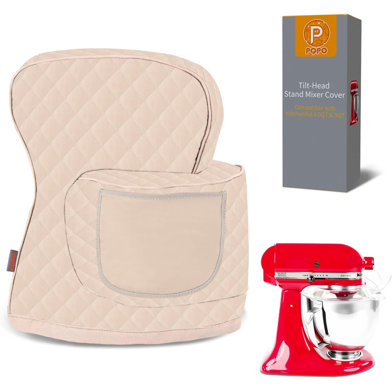 Housse pour robot pâtissier KitchenAid à tête inclinable de 3,5 à 5 litres, imperméable et matelassée, avec poche de rangement.