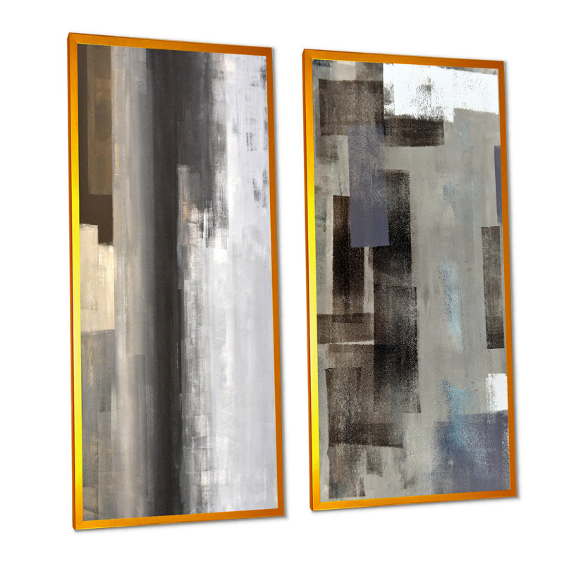 «Brown Meets Gray Abstract Art III», ensemble de 2 peintures sur toiles, H 32 po x l 32 po x P 1 po, Cadre photo doré