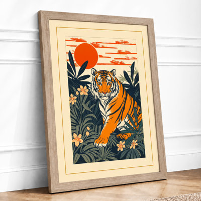 Tiger in Jungle Japandi - Framed Print