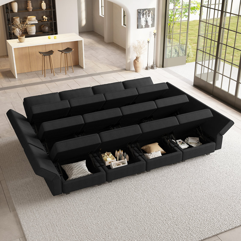 Oversized Sofa Bed Sleeper Corduroy Modular Sofa Storage Couch, Sectional Sofa, Black Corduroy